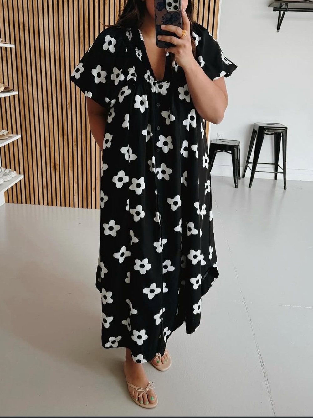 The Chipman Smocked Detail Midi Dress in Black